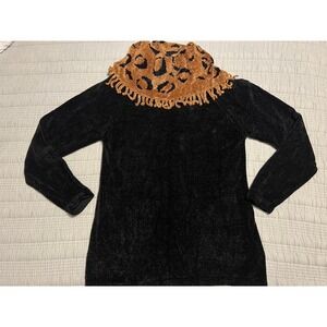 Victoria Harbour Vtg Womens S Black Cowl Neck Sweater Leopard Print Fringe Class